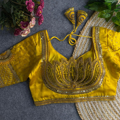 Handcrafted Yellow Embroidered Blouse for Haldi & Mehndi