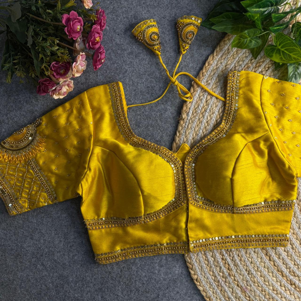 Handcrafted Yellow Embroidered Blouse for Haldi & Mehndi