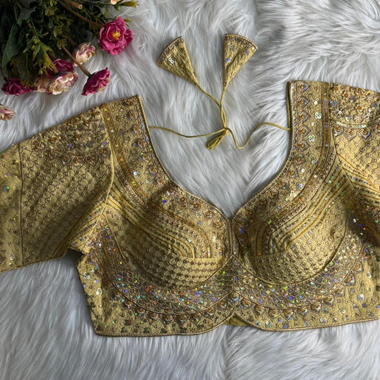 Designer Yellow Party Wear Blouse with Sequin, Thread & Mirror Detailing