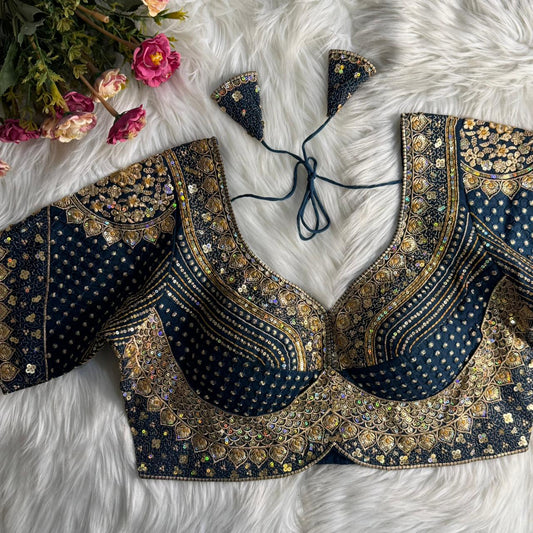 Luxurious Nevy Blue Roman Silk Luxury Look Blouse