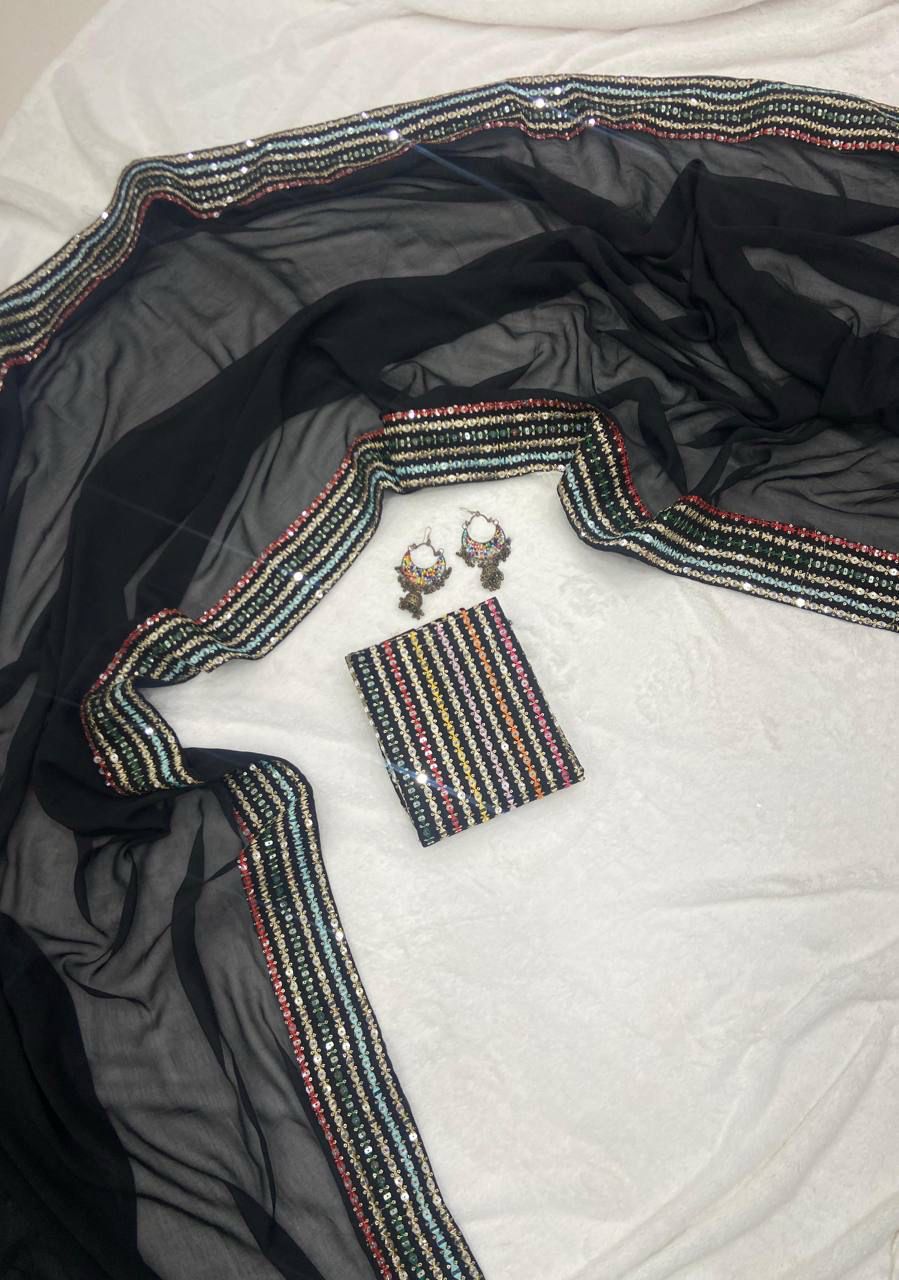 Elegant Black Georgette Saree with Multi color Embroidered Blouse