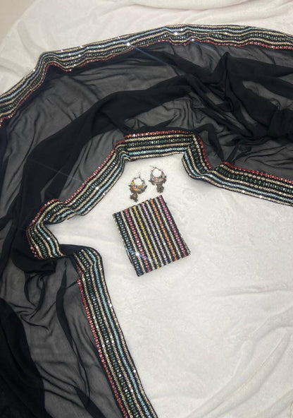 Elegant Black Georgette Saree with Multi color Embroidered Blouse