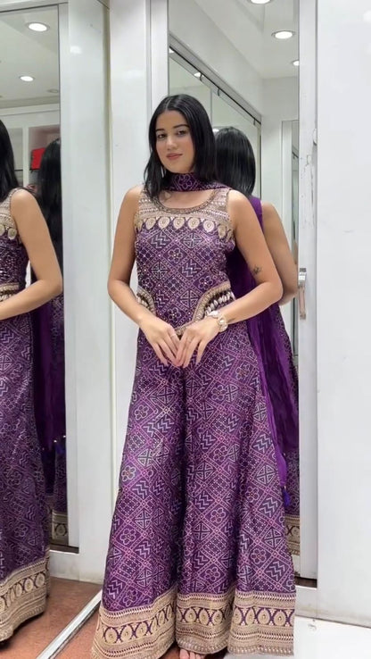 Designer Faux Georgette Palazzo Set with Sequence & Kodi Lace Work