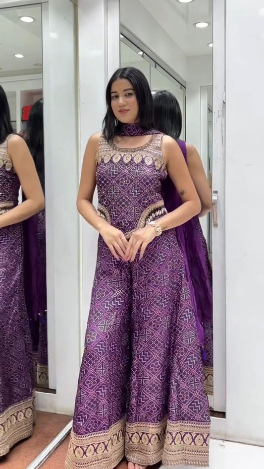 Designer Faux Georgette Palazzo Set with Sequence & Kodi Lace Work