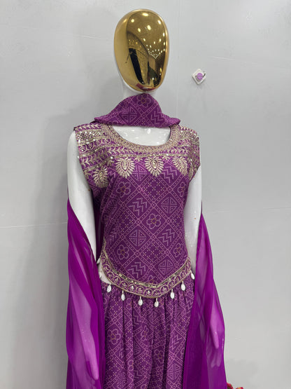 Designer Faux Georgette Palazzo Set with Sequence & Kodi Lace Work