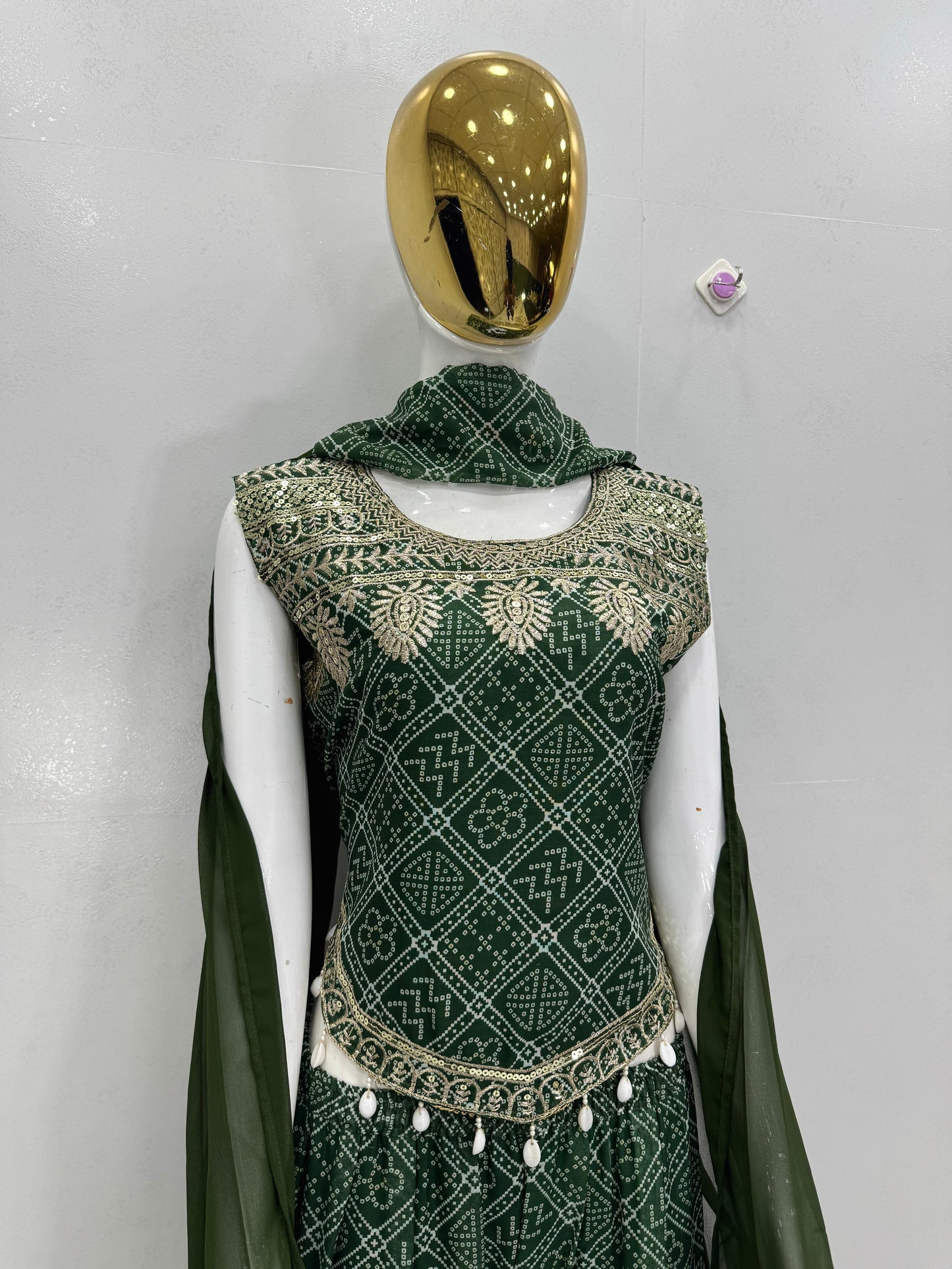 Elegant Printed Faux Georgette Suit with Embroidered Sequence & Palazzo