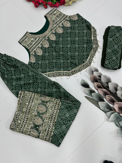 Elegant Printed Faux Georgette Suit with Embroidered Sequence & Palazzo