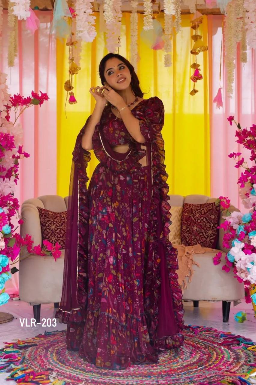 Heavy Airtex Chinon Digital Printed Top Lehenga with Silk Duppta