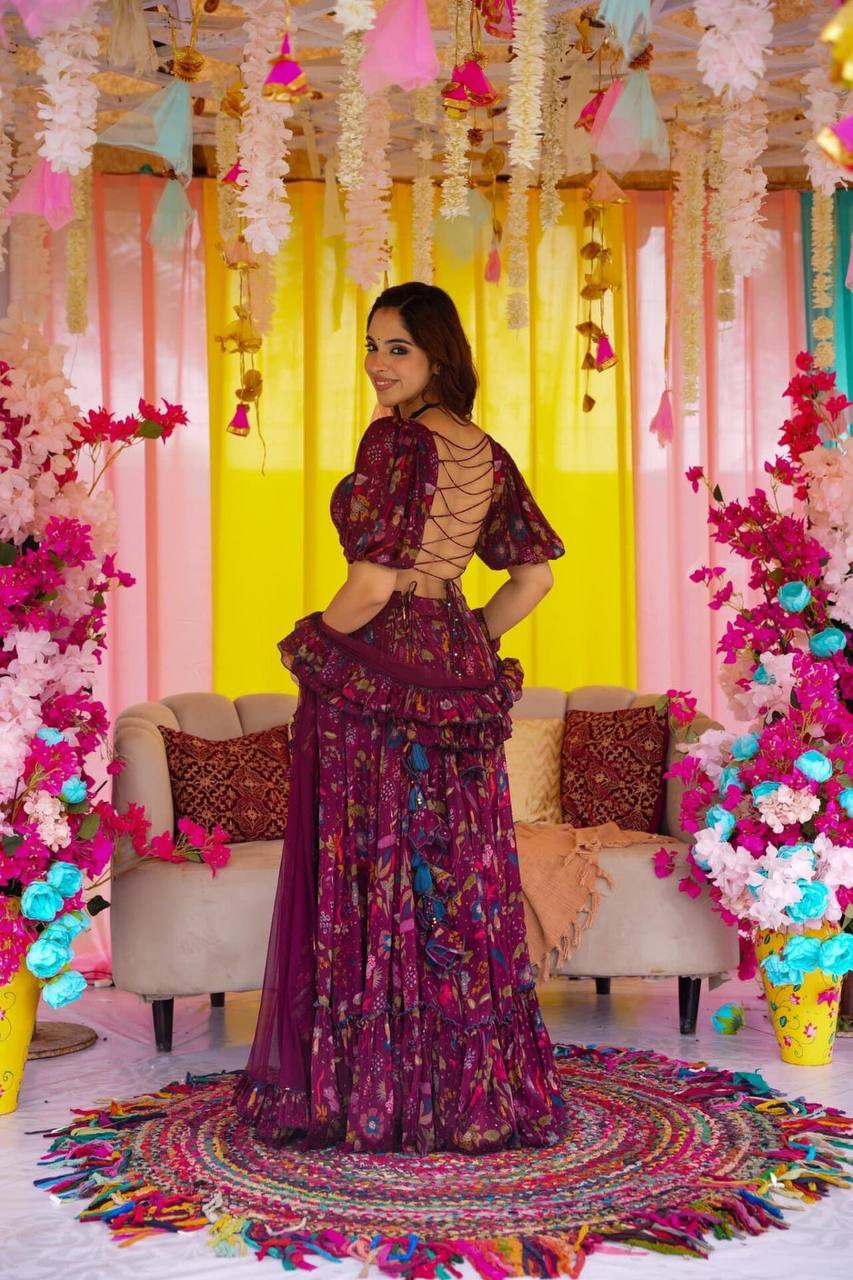 Heavy Airtex Chinon Digital Printed Top Lehenga with Silk Duppta