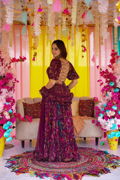 Heavy Airtex Chinon Digital Printed Top Lehenga with Silk Duppta