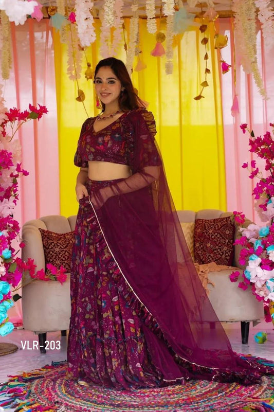 Heavy Airtex Chinon Digital Printed Top Lehenga with Silk Duppta