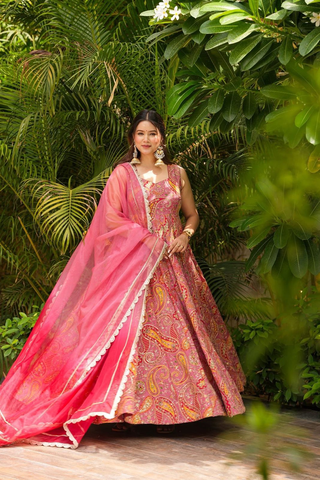 Digital Organza Silk Anarkali Gown with Huge Flair