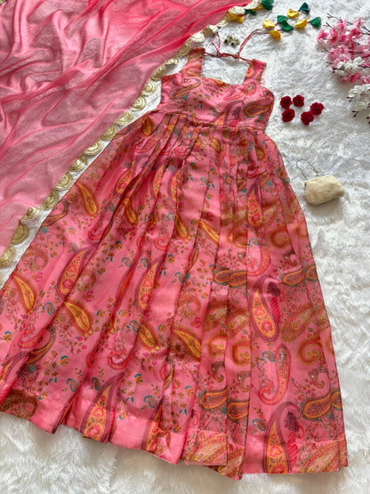 Digital Organza Silk Anarkali Gown with Huge Flair