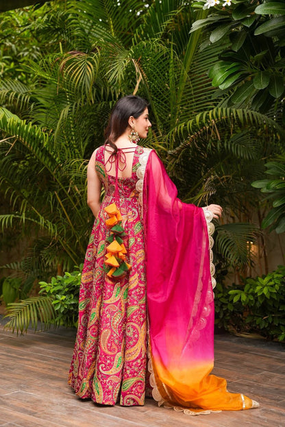 Stunning Pink Printed Anarkali Gown