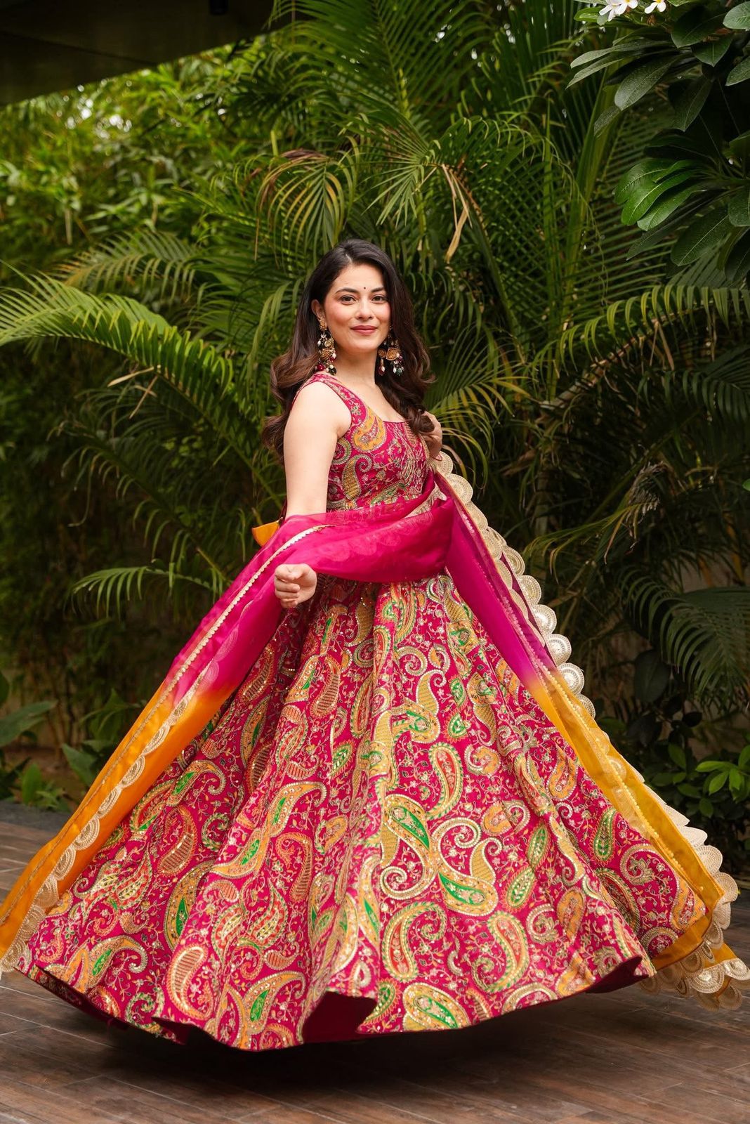 Stunning Pink Printed Anarkali Gown