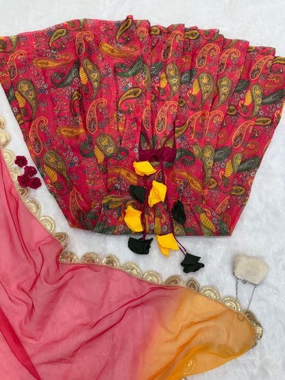 Stunning Pink Printed Anarkali Gown