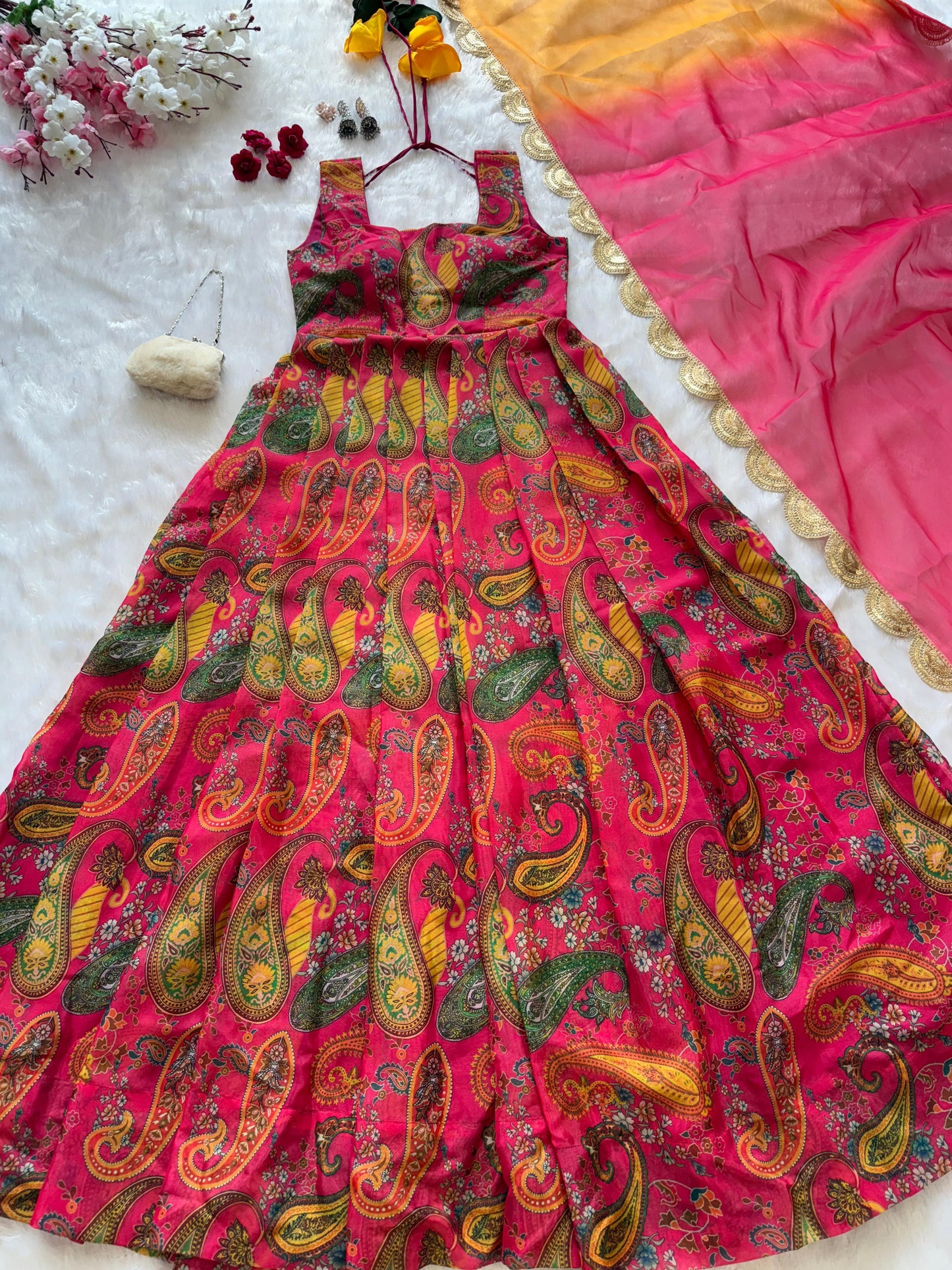 Stunning Pink Printed Anarkali Gown
