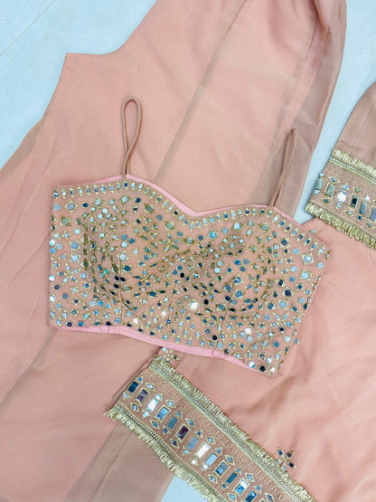 Elegant Peach Mirror Work Palazzo Suit with Dupatta