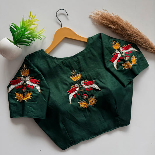 Beautiful Handcrafted Work Dark Green Blouse