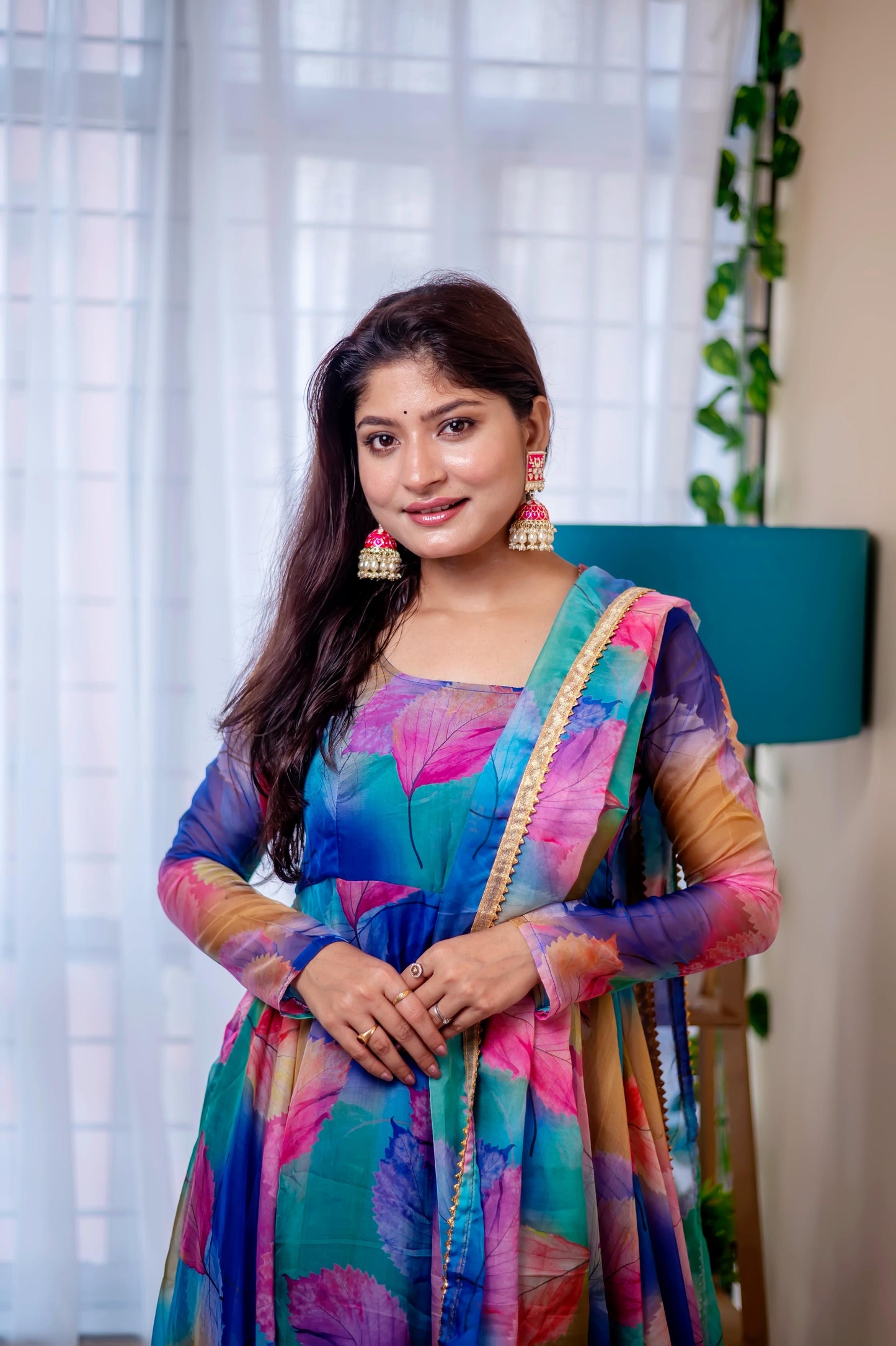 Heavy Flair Digital Print Organza Taby Silk Gown Set