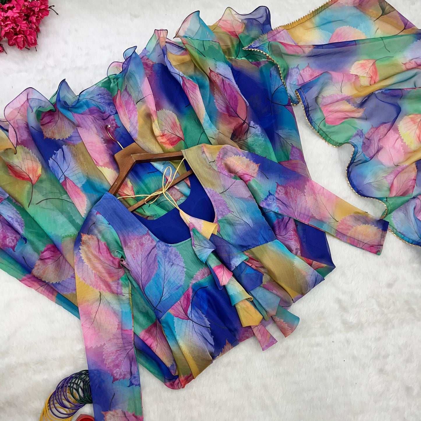 Heavy Flair Digital Print Organza Taby Silk Gown Set