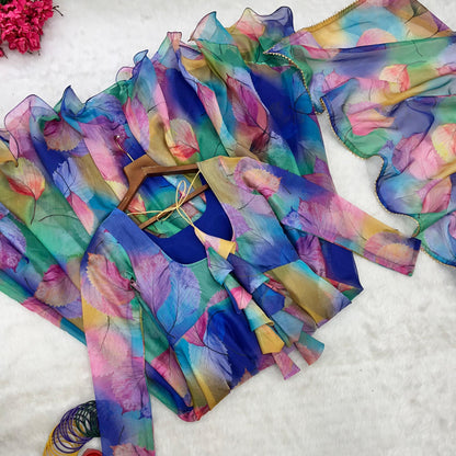 Heavy Flair Digital Print Organza Taby Silk Gown Set