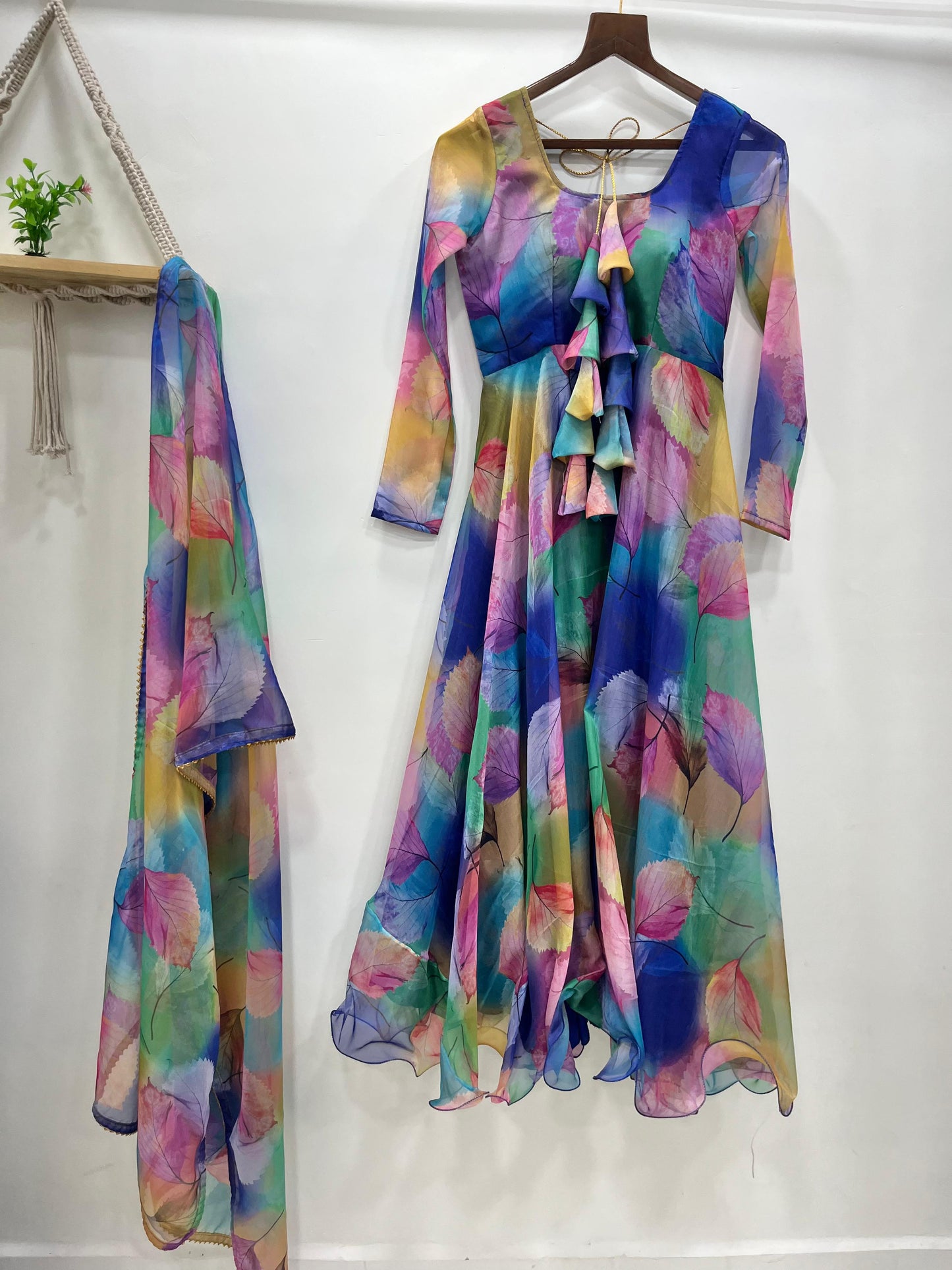 Heavy Flair Digital Print Organza Taby Silk Gown Set