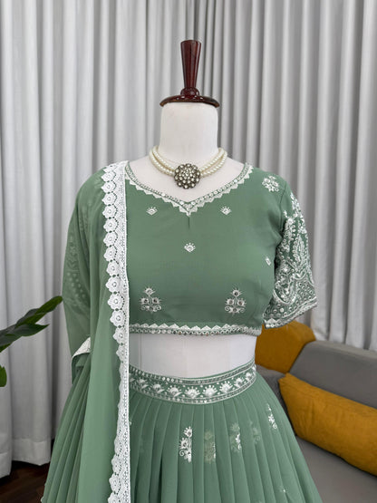 Mehendi Green color Sequence Embroidery work Designer Lehenga Choli