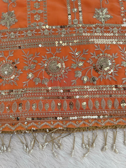 Stylish Faux Georgette Sharara Set with 4-Side Lace Dupatta