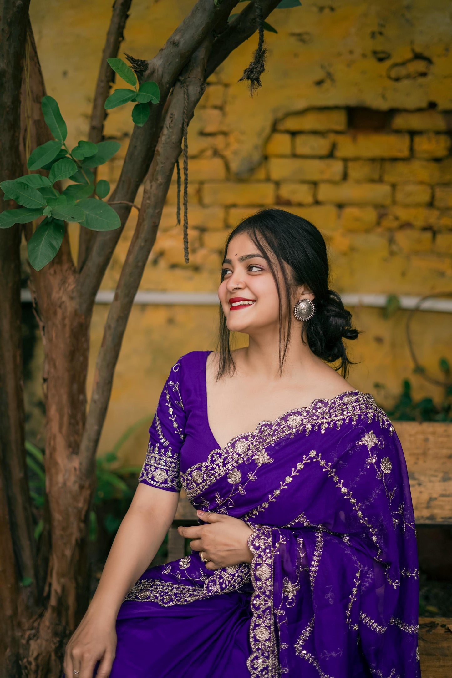 Beautiful Purple Organza Saree with Sequence Embroidery