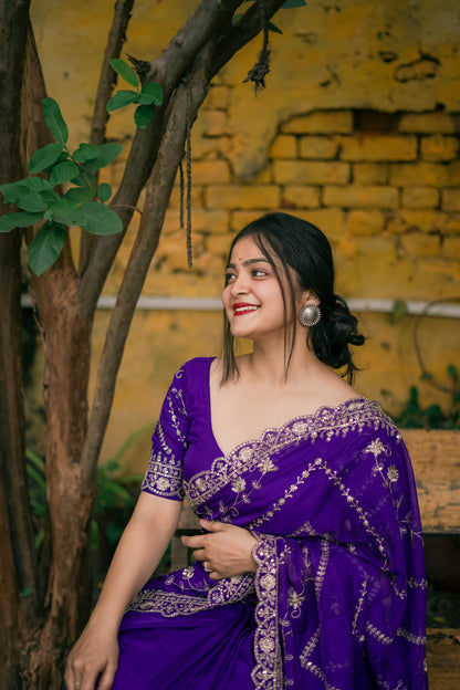 Beautiful Purple Organza Saree with Sequence Embroidery