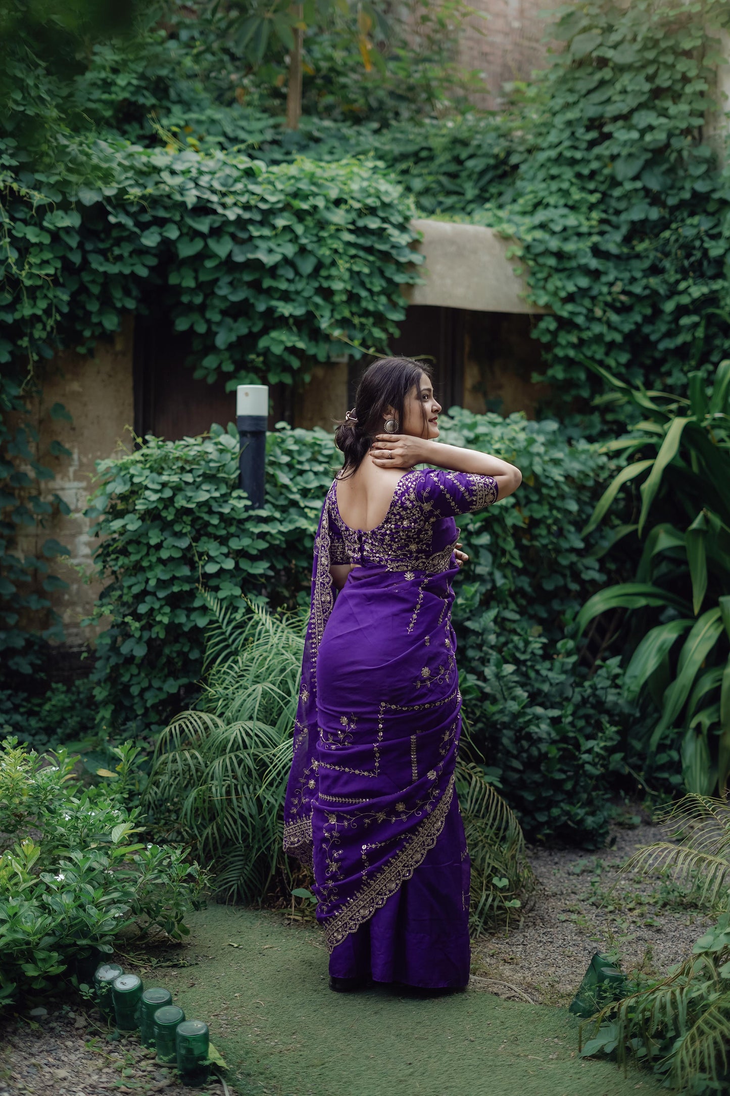 Beautiful Purple Organza Saree with Sequence Embroidery