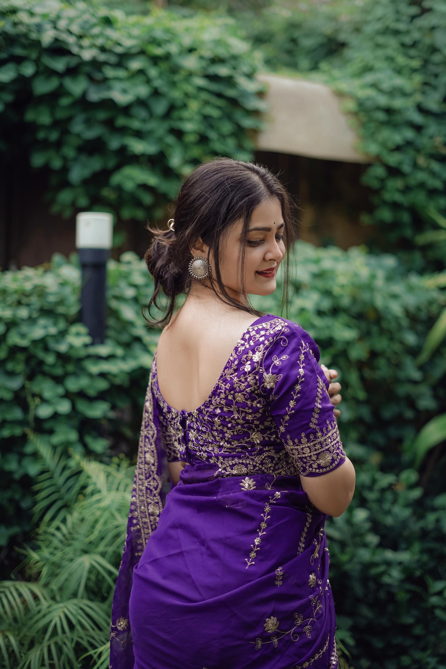 Beautiful Purple Organza Saree with Sequence Embroidery