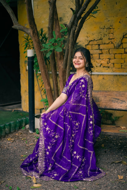 Beautiful Purple Organza Saree with Sequence Embroidery