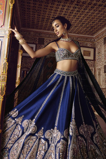 Premium Heavy Slub Nevy Silk Lehenga Embellished With Beautiful Thread  Embroidery Work