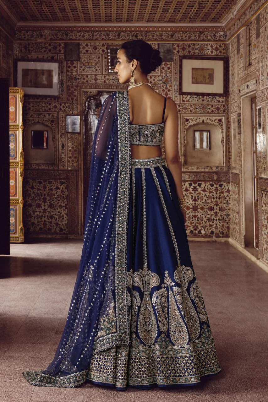 Premium Heavy Slub Nevy Silk Lehenga Embellished With Beautiful Thread  Embroidery Work
