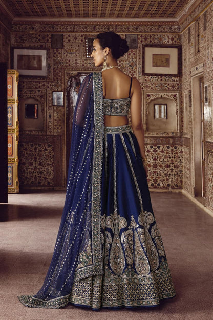 Premium Heavy Slub Nevy Silk Lehenga Embellished With Beautiful Thread  Embroidery Work