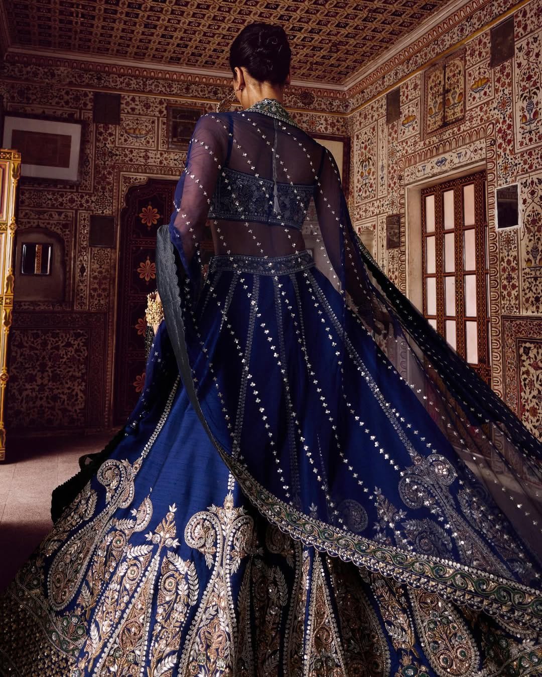 Premium Heavy Slub Nevy Silk Lehenga Embellished With Beautiful Thread  Embroidery Work