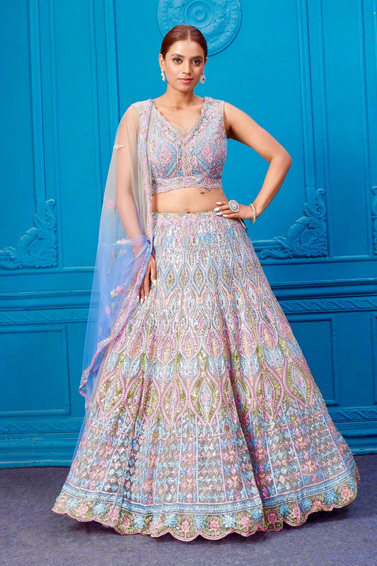 Bridal Wear Heavy Embroidery Chine Stitched With Real Mirror Hand Work Bright Lehengas Choli