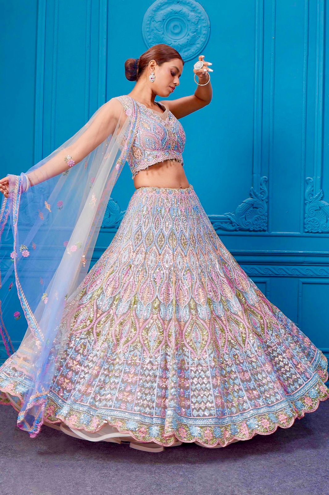 Bridal Wear Heavy Embroidery Chine Stitched With Real Mirror Hand Work Bright Lehengas Choli