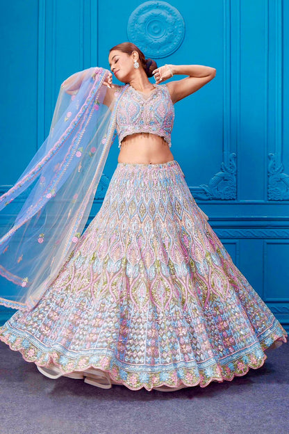 Bridal Wear Heavy Embroidery Chine Stitched With Real Mirror Hand Work Bright Lehengas Choli