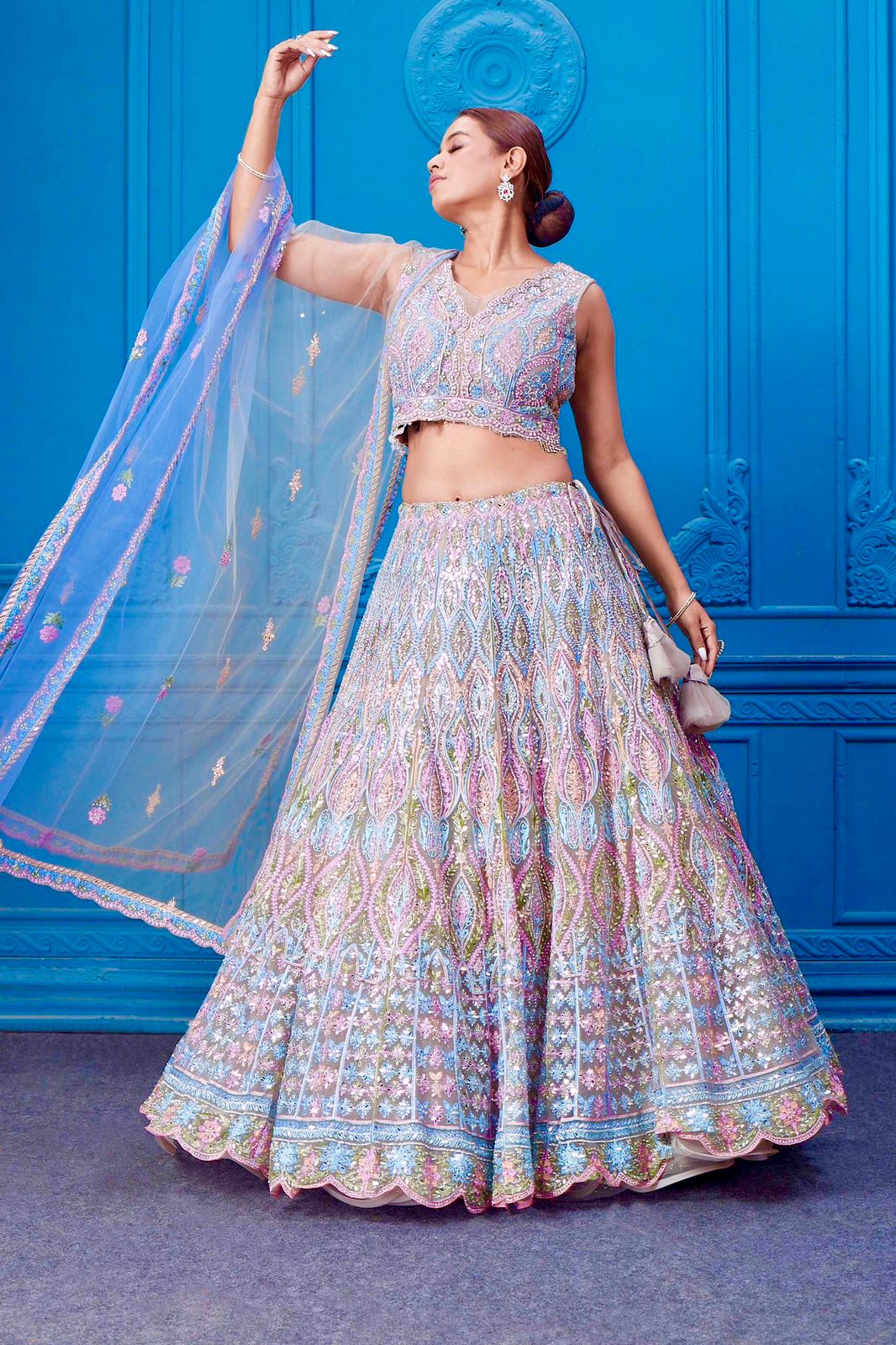 Bridal Wear Heavy Embroidery Chine Stitched With Real Mirror Hand Work Bright Lehengas Choli