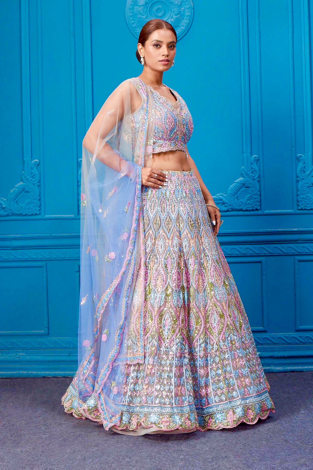 Bridal Wear Heavy Embroidery Chine Stitched With Real Mirror Hand Work Bright Lehengas Choli