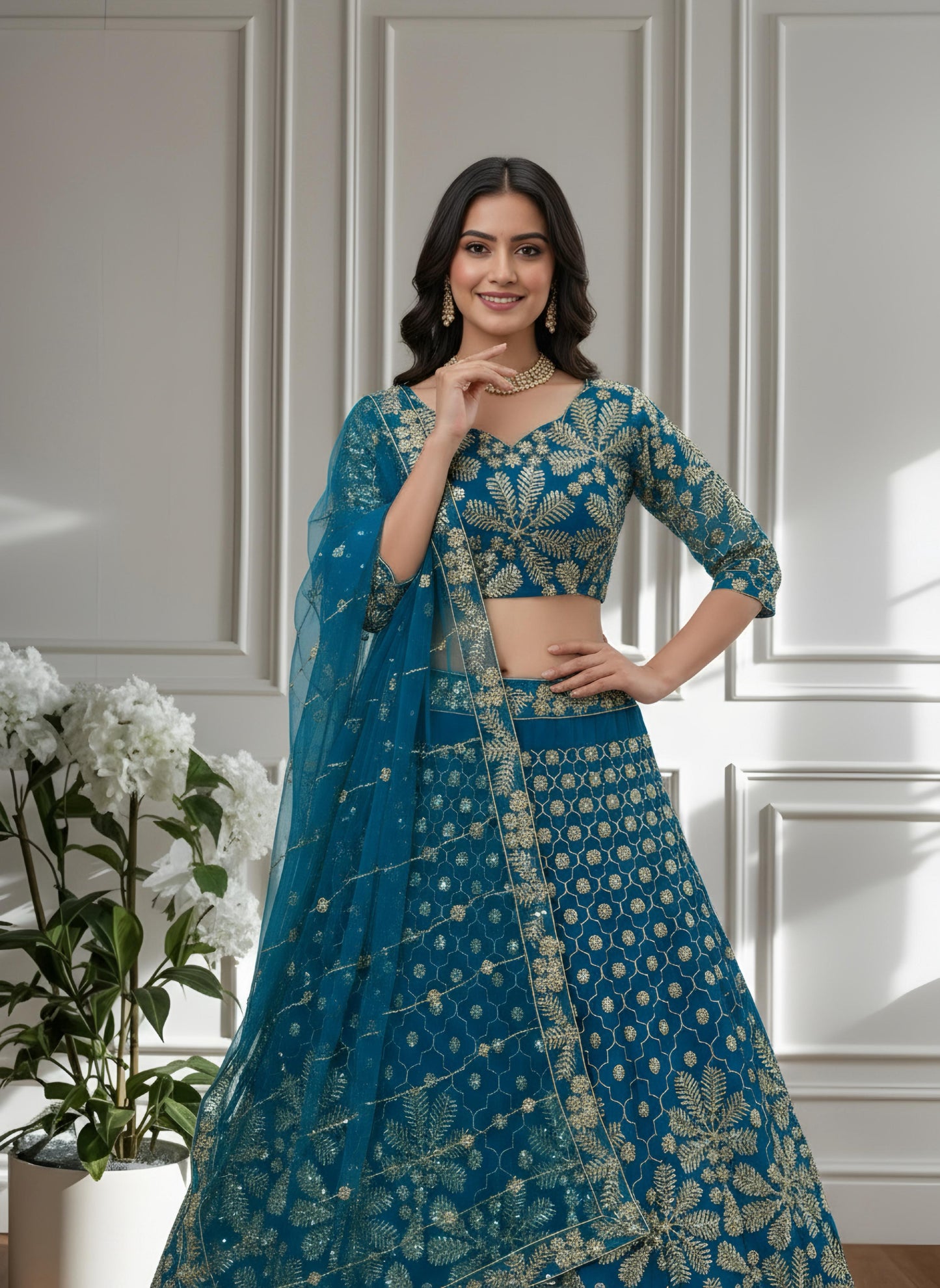 Blue Stylish with Beautifully Embroidered Lehenga Choli