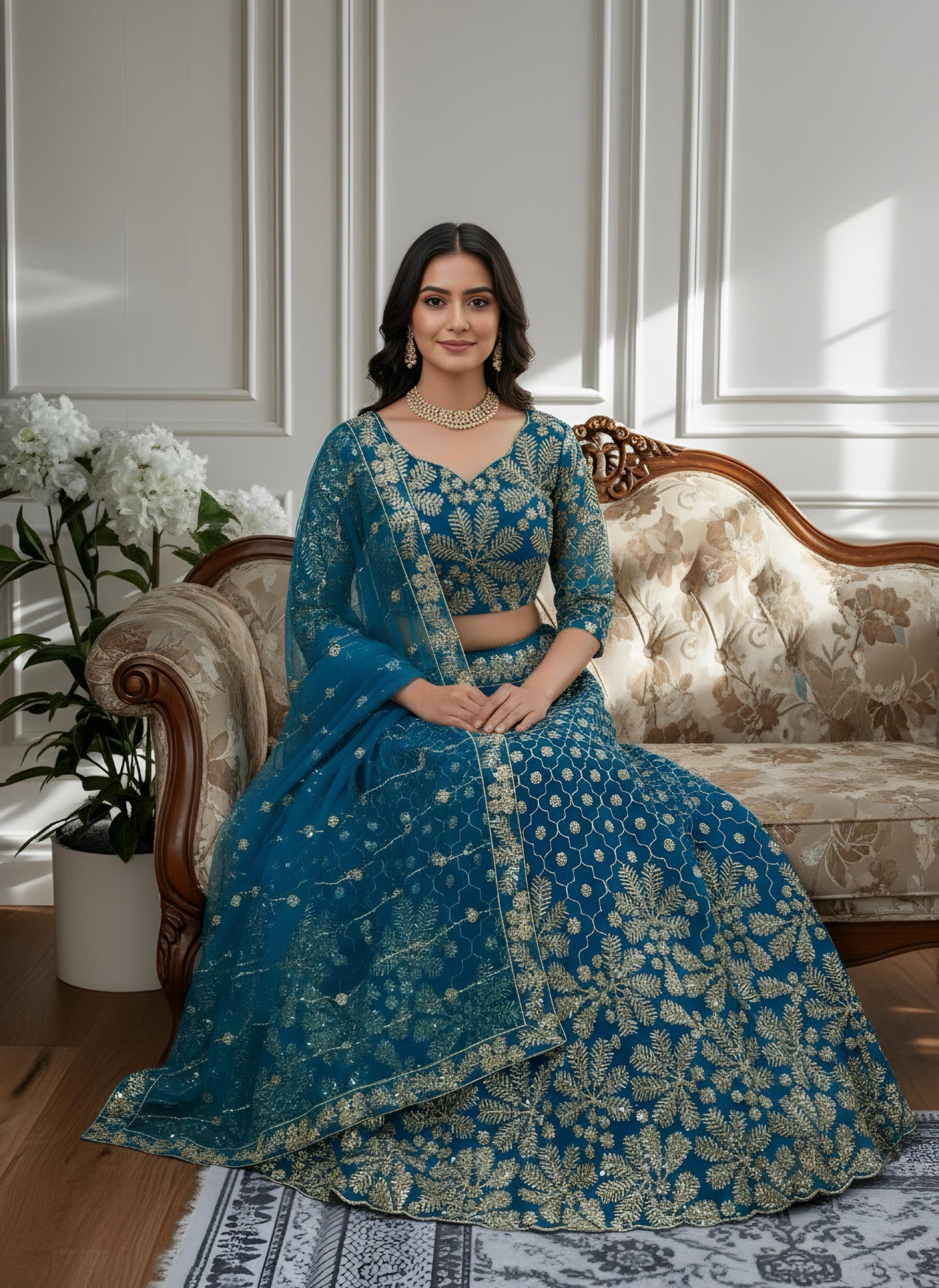 Blue Stylish with Beautifully Embroidered Lehenga Choli