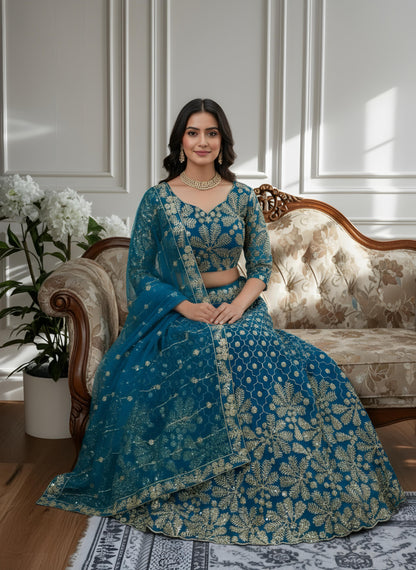 Blue Stylish with Beautifully Embroidered Lehenga Choli