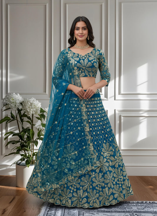 Blue Stylish with Beautifully Embroidered Lehenga Choli