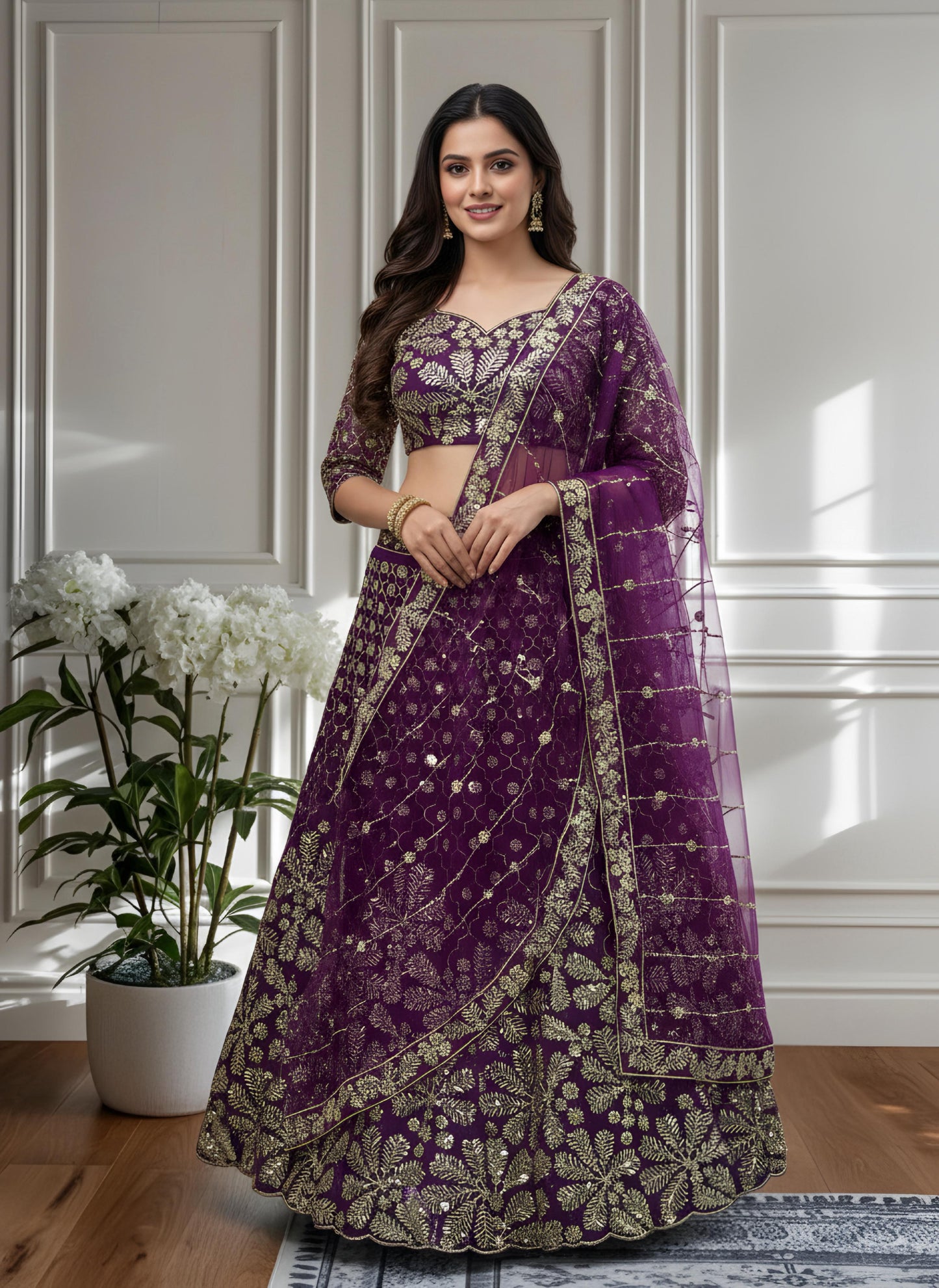 Purple Designer Sequins  & Embroidered Work Bridal Lehenga Choli