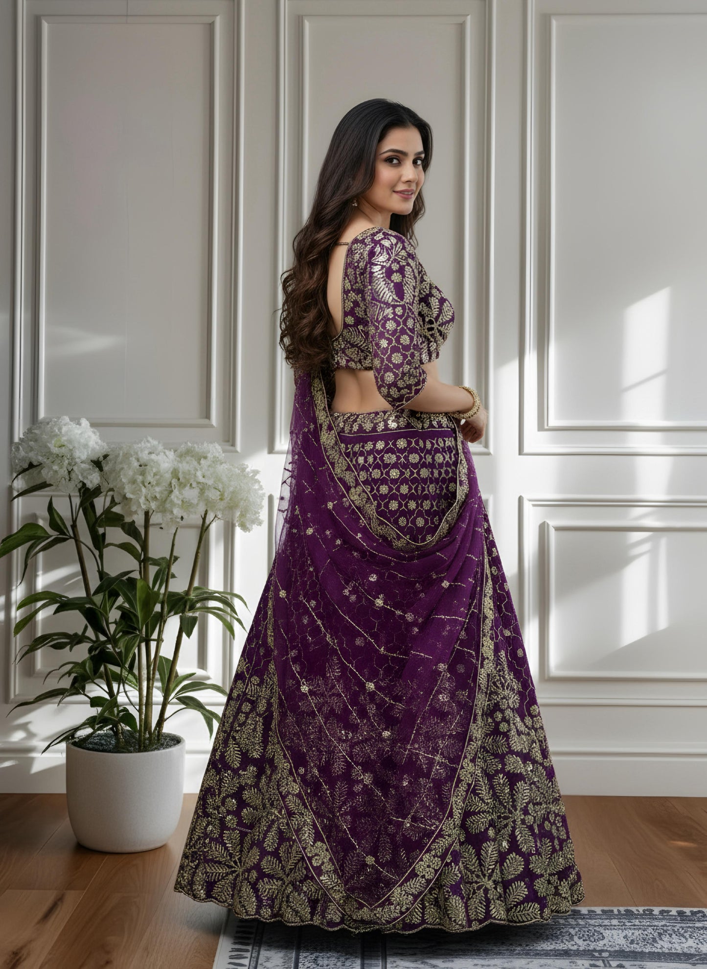 Purple Designer Sequins  & Embroidered Work Bridal Lehenga Choli