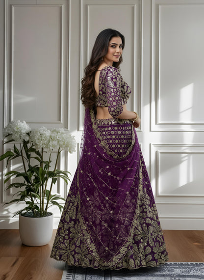 Purple Designer Sequins  & Embroidered Work Bridal Lehenga Choli